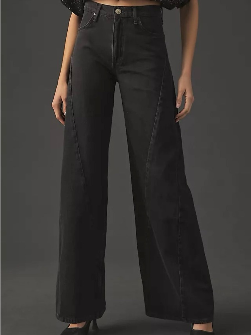 Rag & Bone Sofie Splice High-Rise Wide Leg Jeans - Black/Dark Grey Wide Jeans - Picture 9 of 9